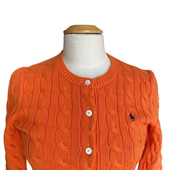 Polo Ralph Lauren Cable Knit Button Cardigan Orange Heritage Preppy Old Money-S - Picture 3 of 10